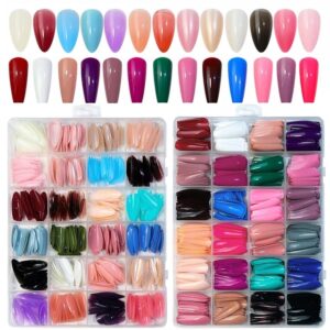576 Pcs Box Colorful Artifical Nails Acrylic Full Cover Nail With Nail Glue | Fake Nails With Glue | Fancy Artifical Nails | French nails | Nails For girls In Multicolours