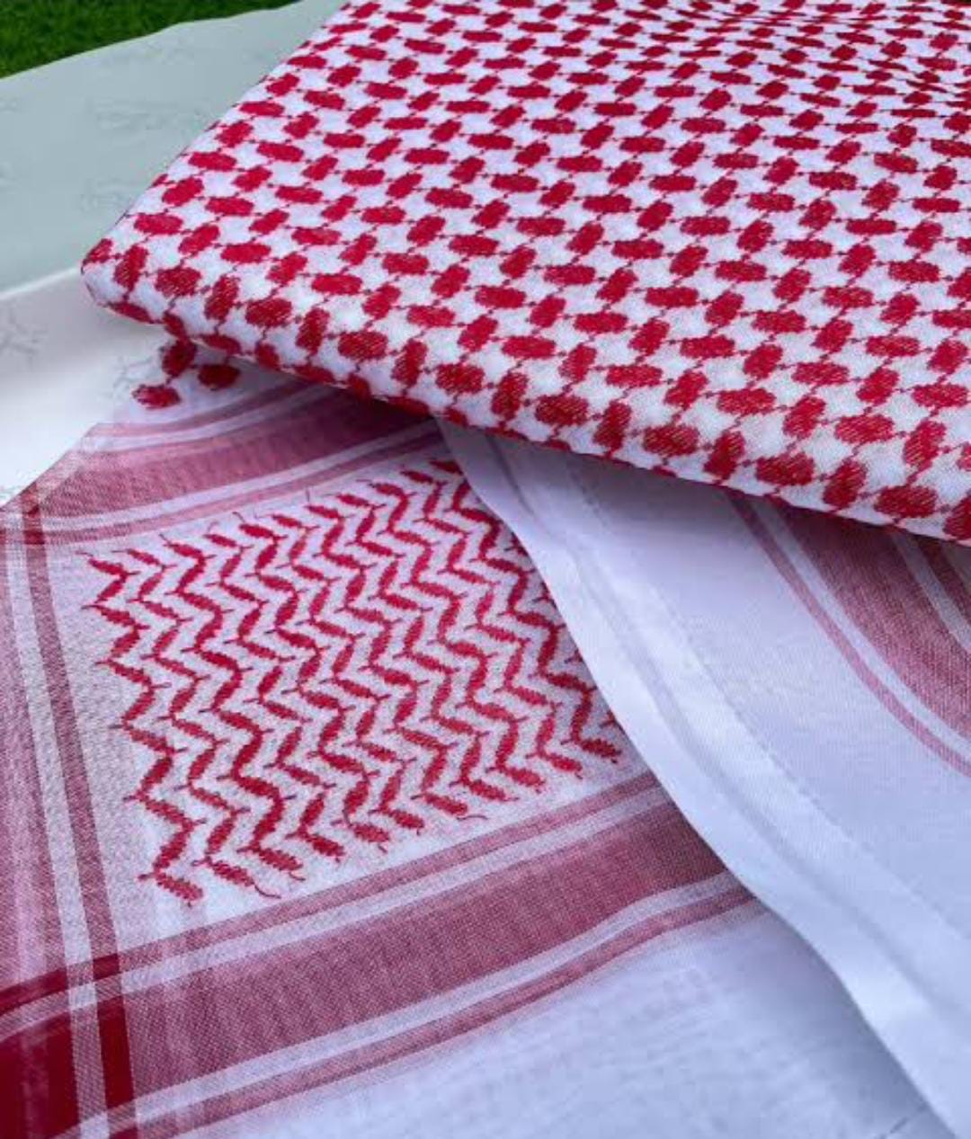 Men’s Red & White Shemagh Scarf | Arabian Headwear Shawl - Image 3