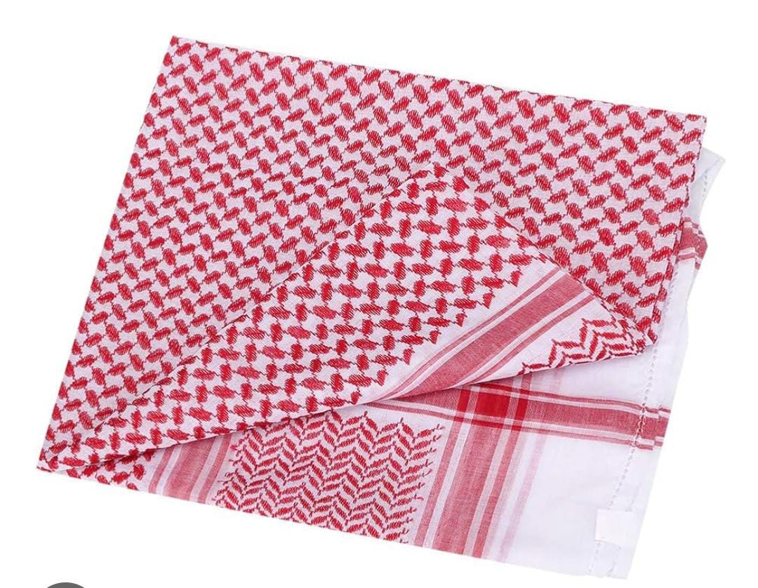 Men’s Red & White Shemagh Scarf | Arabian Headwear Shawl - Image 4