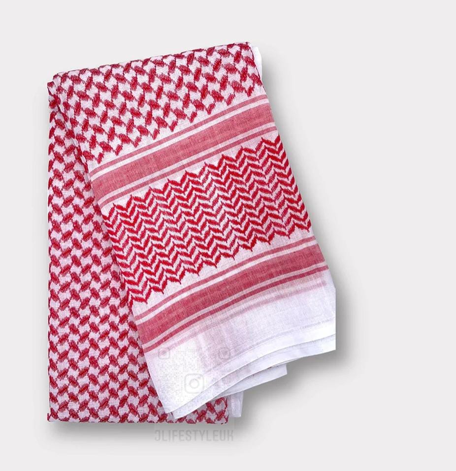 Men’s Red & White Shemagh Scarf | Arabian Headwear Shawl