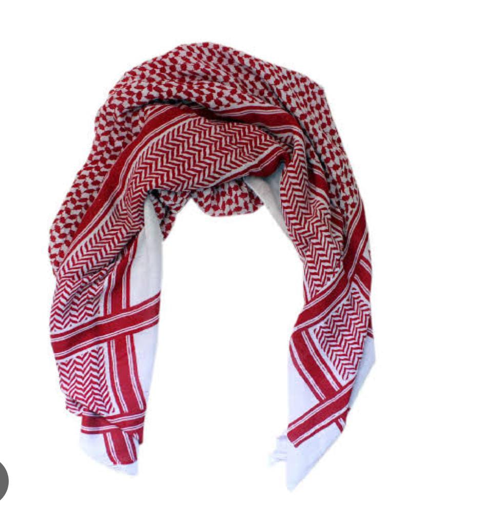 Men’s Red & White Shemagh Scarf | Arabian Headwear Shawl - Image 2
